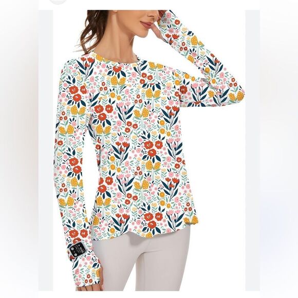 Bright Colored Floral Rashguard with front zip, thumb holes and 50+UPF- NWOT- Sm - Picture 1 of 13